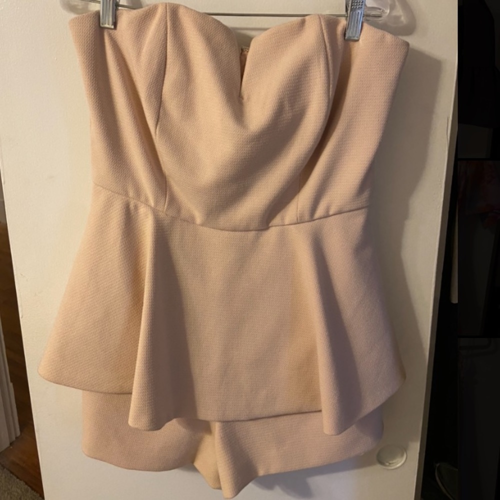 Beau Tissu Tan Strapless Structured Romper